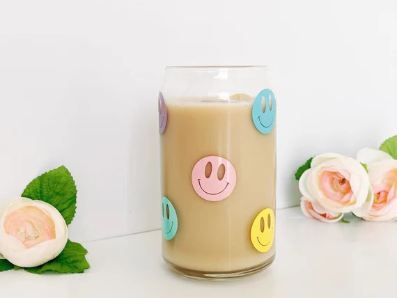 Smiley Face Glass Can  Glass Can glass Beer Can Iced Coffee | Etsy | Etsy (US)