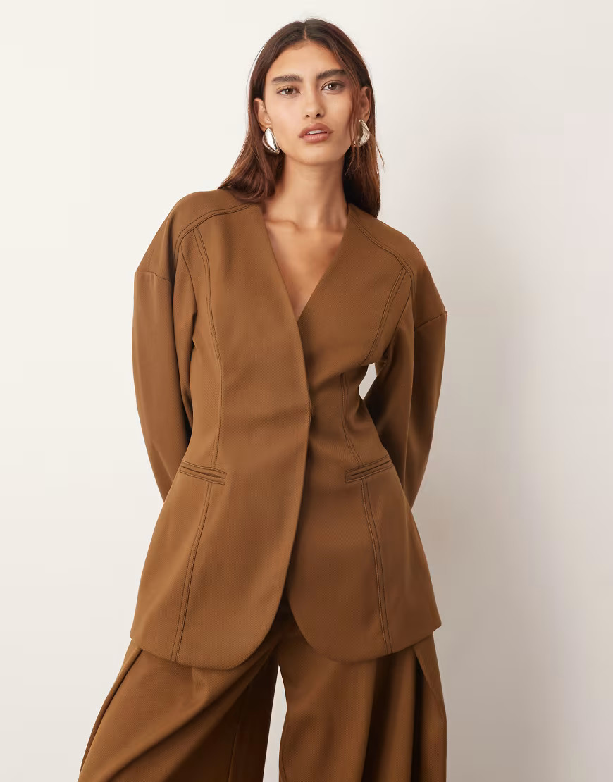 ARRANGE twill sculpted blazer in brown - part of a set | ASOS (Global)