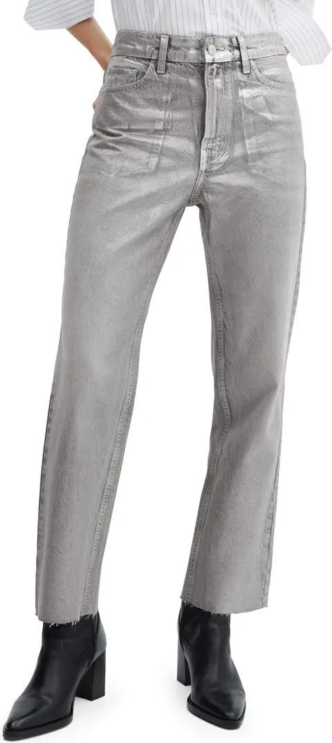 MANGO Metallic Raw Hem Straight Leg Jeans | Nordstrom | Nordstrom