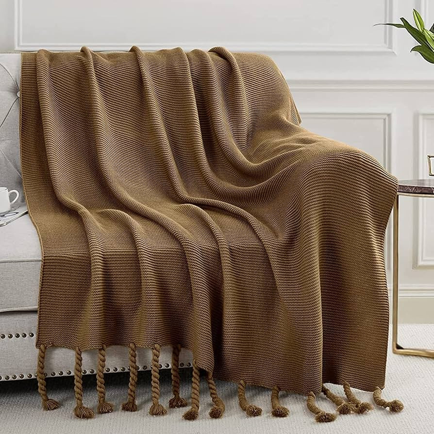 Aormenzy Brown Throw Blanket with Tassels, Oversized Knitted Throw Blanket for Couch Bed Sofa, 60... | Amazon (US)