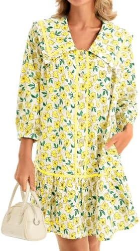 Wenrine Womens Casual Shirt Dresses 3/4 Long Sleeve Floral Button Down Flowy Babydoll Fall Mini D... | Amazon (US)