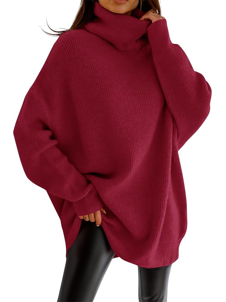 imesrun Womens Turtleneck Oversized Sweater Batwing Chunky Pullover Sweater Casual Fall Loose Kni... | Amazon (US)