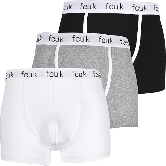 French Connection 3-Pack FCUK Contrast Piping Men's Underwear Boxer Trunks, Black/White/Grey Medi... | Amazon (UK)