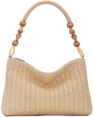 GOKTOW Raffia Straw Tote Bag - Summer Boho Beach Purse with Fixed-Length Handles, Woven Shoulder ... | Amazon (US)