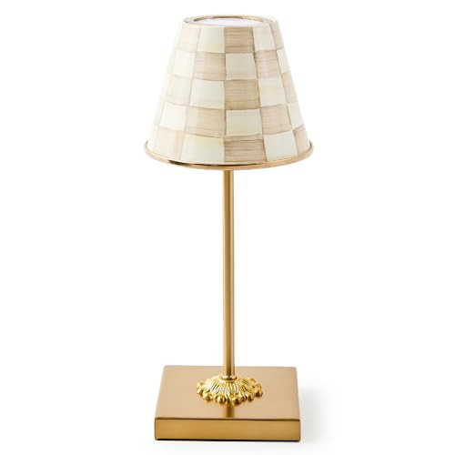 MACKENZIE-CHILDS LED Rechargeable Cafe Table Lamp, Cordless Decorative Lamp, Brown-and-White Mocha Check | Amazon (US)