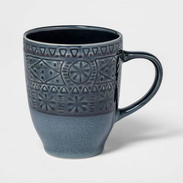 16oz Ceramic Kingfield Debossed Mug Blue - Threshold™ | Target