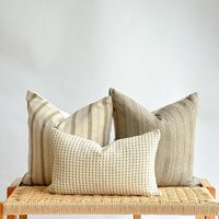 Neutral Boho Pillow Cover Set Textured Beige Linen, Handmade | Etsy (US)