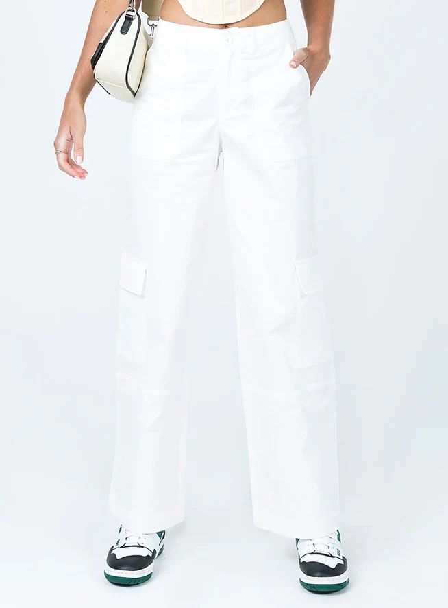 Luna Mid Rise Cargo Pant Off White | Princess Polly US