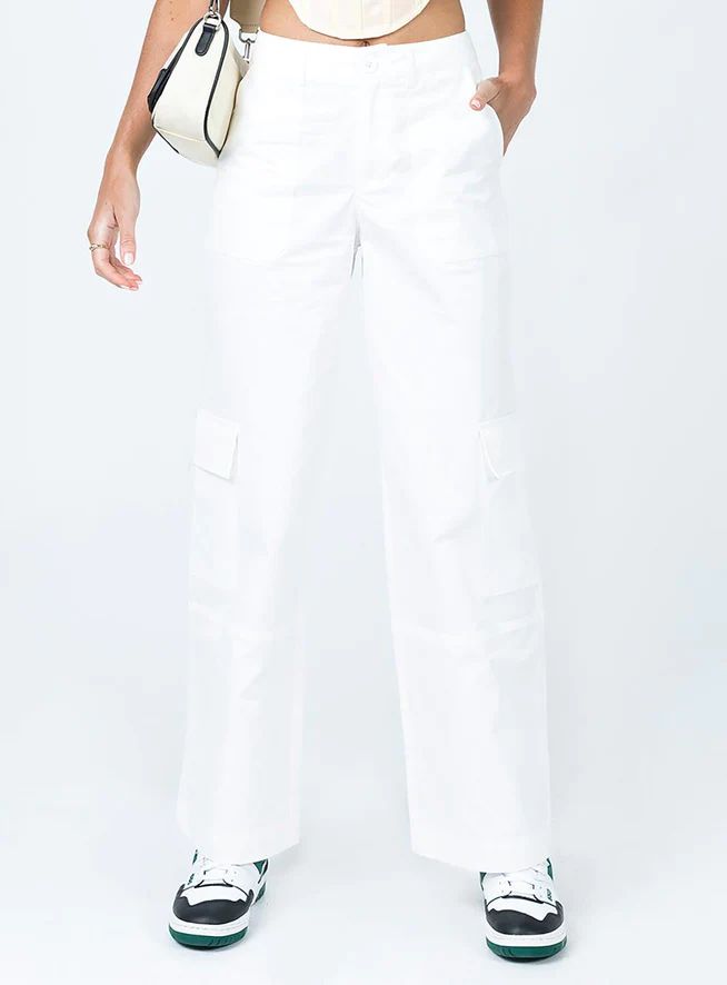 Luna Mid Rise Cargo Pant Off White | Princess Polly US