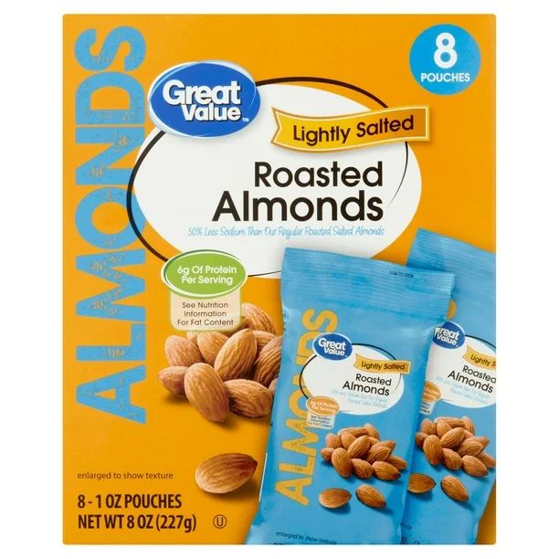 Great Value Lightly Salted Roasted Almonds, 1 oz, 8 Count - Walmart.com | Walmart (US)