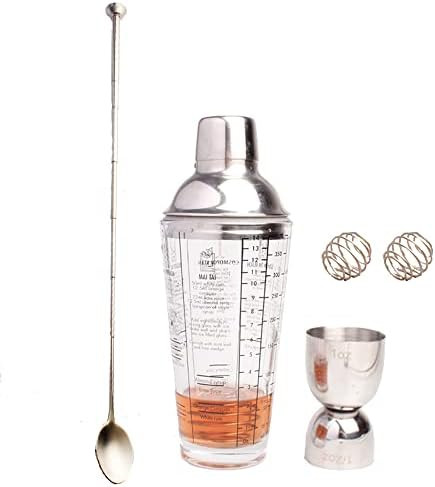CocktaiL Shaker Set 14 OZ Stainless Steel Glass Bottle Bar Shaker Ball Spoon Jigger Ice Drink wit... | Amazon (US)