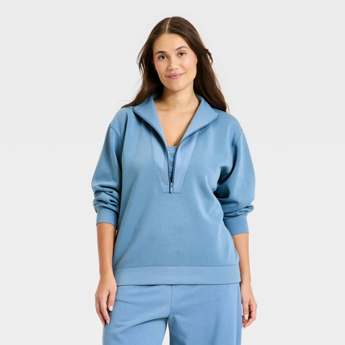 Women's Airy Sleek Deep Zip Pullover Sweatshirt - All In Motion™ Steel Blue L | Target