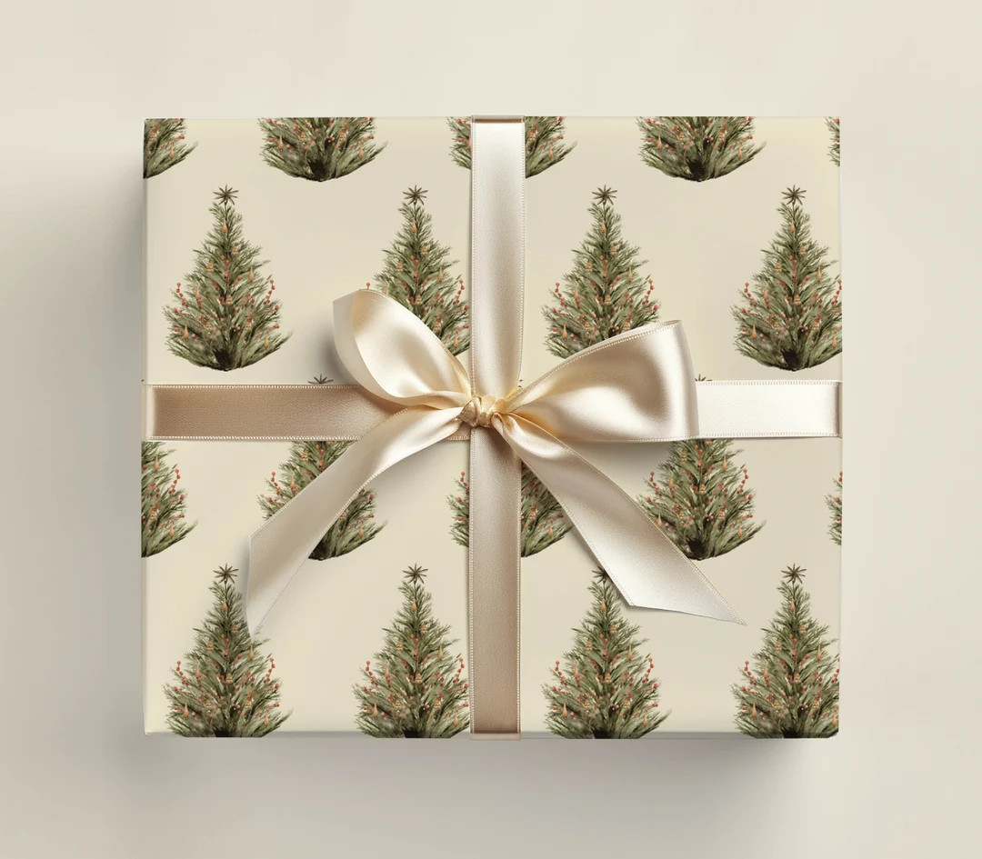 Papel de regalo: Árbol de Navidad beige Cálido, tonos tierra Vacaciones minimalistas, Cumpleañ... | Etsy (US)