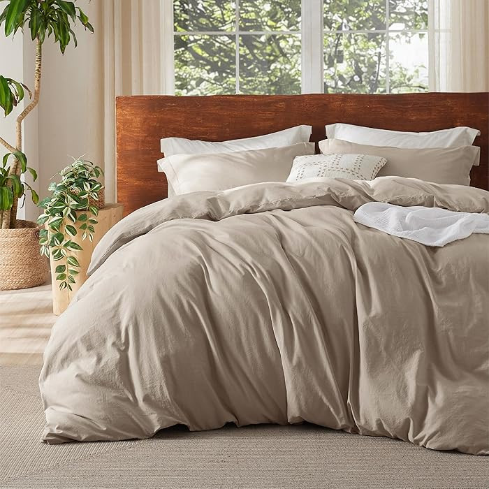 Bedsure 100% Washed Cotton Duvet Cover King Size - Frosted Almond Minimalist Cotton Duvet Cover L... | Amazon (US)