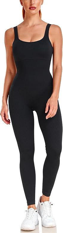 GymNatural Women's Workout Jumpsuit Yoga Ribbed One Piece Outfits Athletic Rompers Tummy Control ... | Amazon (US)