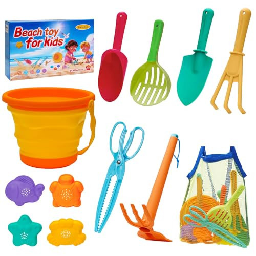 BeneFine Beach Toy Set for Kids Sand Toys Summer Outdoor Play with Mesh Bag-Includes Collapsible Bucket, Mesh Shovel, Sand Shovel,Scissors Pliers,Rake Mold Kit | Amazon (US)
