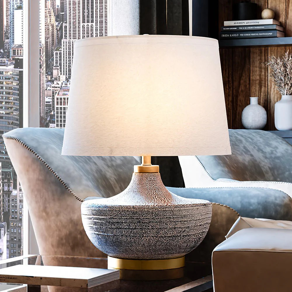 UEX8020 Transitional Table Lamp 18''W x 18''D x 23.5''H, Natural Blue and Brushed Gold Finish, An... | Urban Ambiance, Inc.