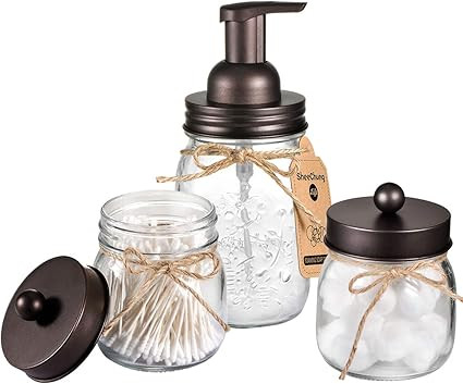 Mason Jar Bathroom Accessories Set - Mason Jar Foaming Hand Soap Dispenser and Qtip Holder Set - ... | Amazon (US)