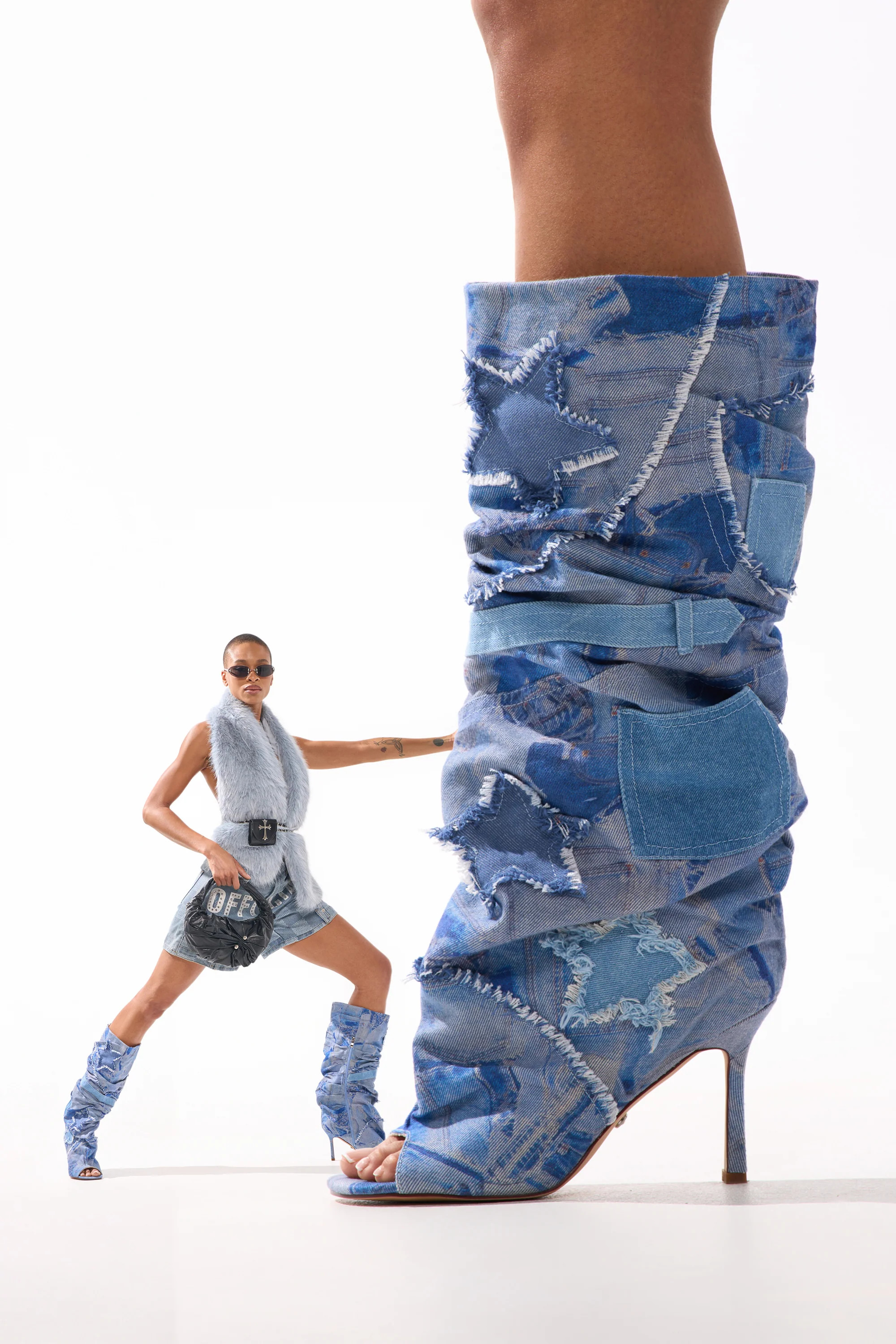 AZALEA WANG CHAITRA DENIM OPEN TOE BOOT | AKIRA