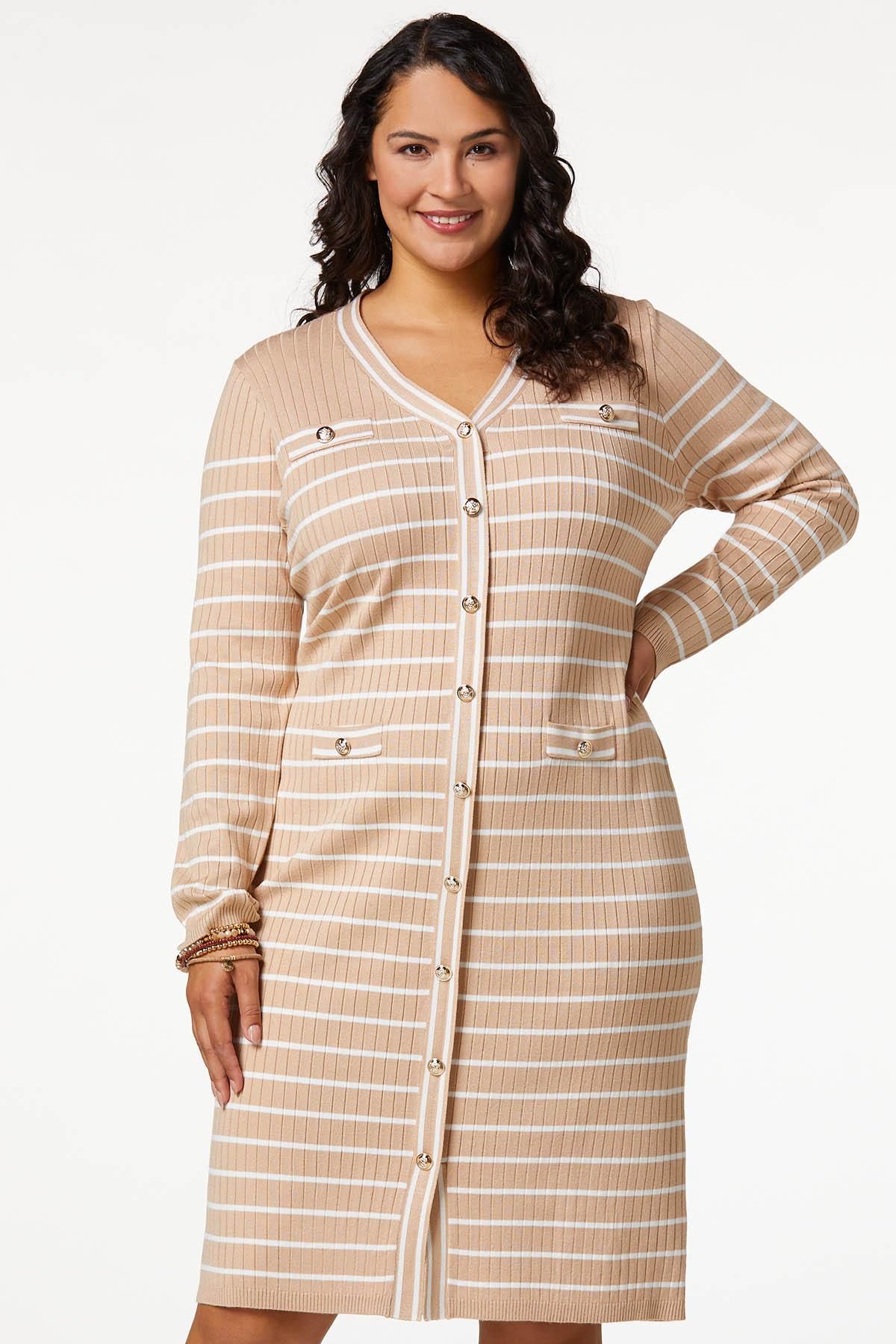 Plus Size Stripe Ribbed Midi Dress | Cato Fashions