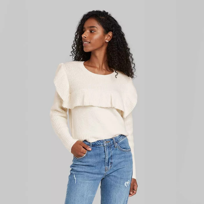 Women's Crewneck Ruffle Pullover Sweater - Wild Fable™ | Target