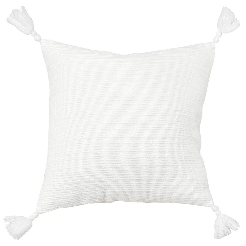 20""x20"" Oversize Solid Striped Square Throw Pillow with Tassels Cover White - Rizzy Home | Target