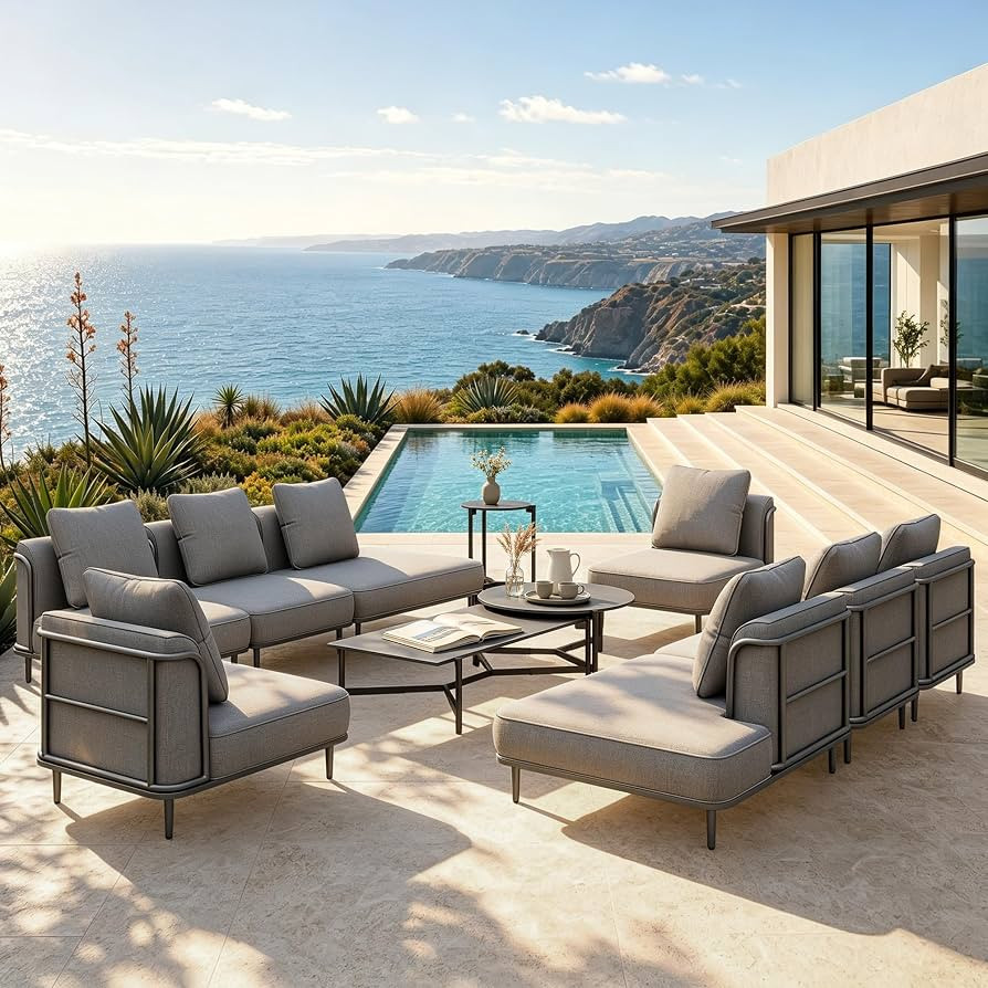 SUNSHINE VALLEY Metal Patio Furniture Set,Modular Outdoor Furniture,6 Single Sofa,1 Oversized Sof... | Amazon (US)
