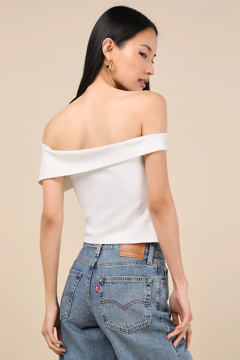 Lorina White Asymmetrical Off-the-Shoulder Top | Lulus