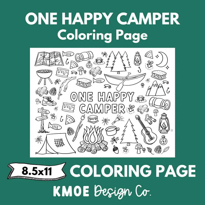 One Happy Camper Coloring Page Camping Coloring Camping Birthday First Birthday1st Birthday Party... | Etsy (US)
