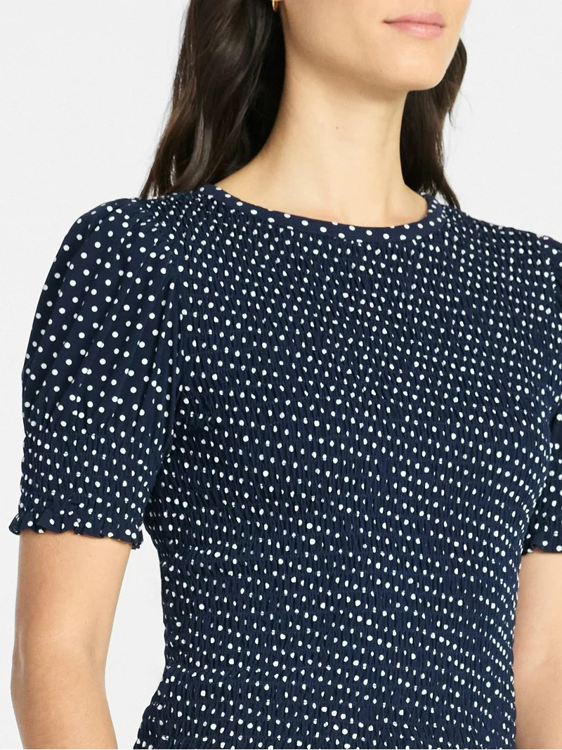 Time and Tru Women's Smocked Top with Short Puff Sleeves, Sizes XS-XXXL | Walmart (US)