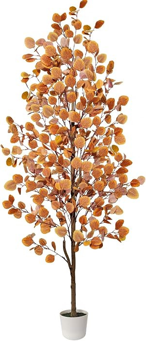 Artificial Eucalyptus Tree, Fall Tree for Outdoor Indoor Porch Entryway, Orange Potted Fake Tall ... | Amazon (US)