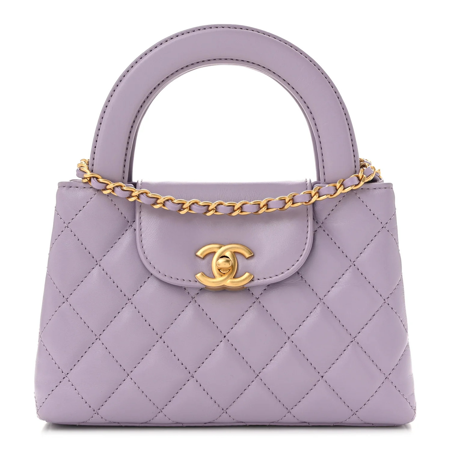 Shiny Aged Calfskin Quilted Nano Kelly Shopper Lilac | FASHIONPHILE (US)