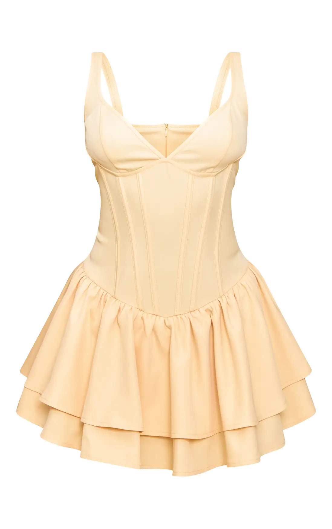 Lemon Woven Corset Detail Skater Skort Playsuit | PrettyLittleThing US