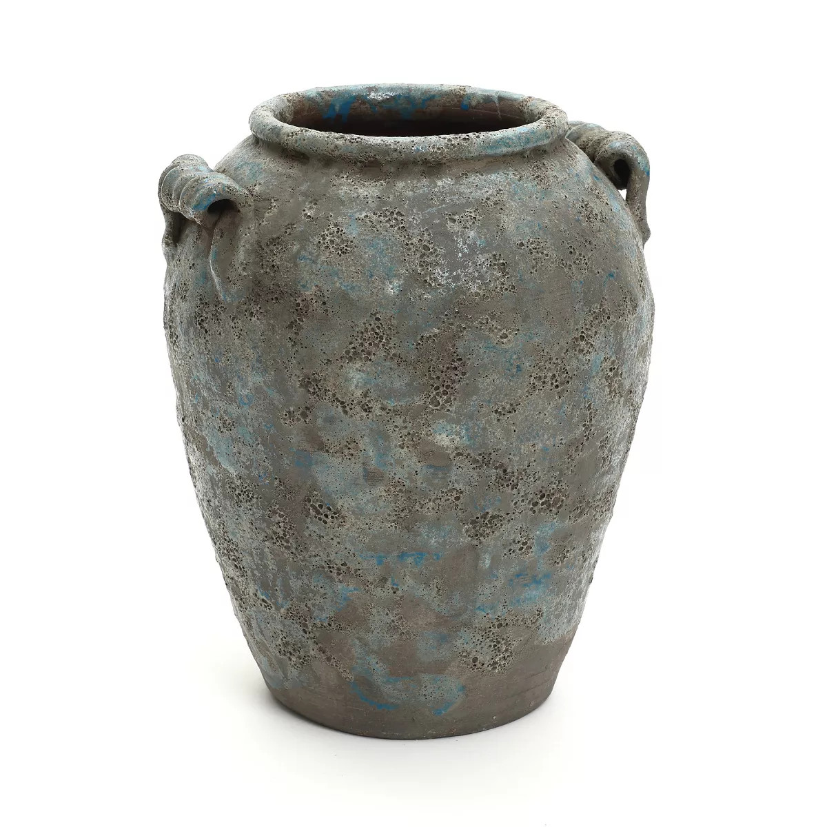 LuxenHome Antiqued Blue & Brown Terracotta Vase with Handles, 12.6" Tall Farmhouse Vintage Potter... | Target