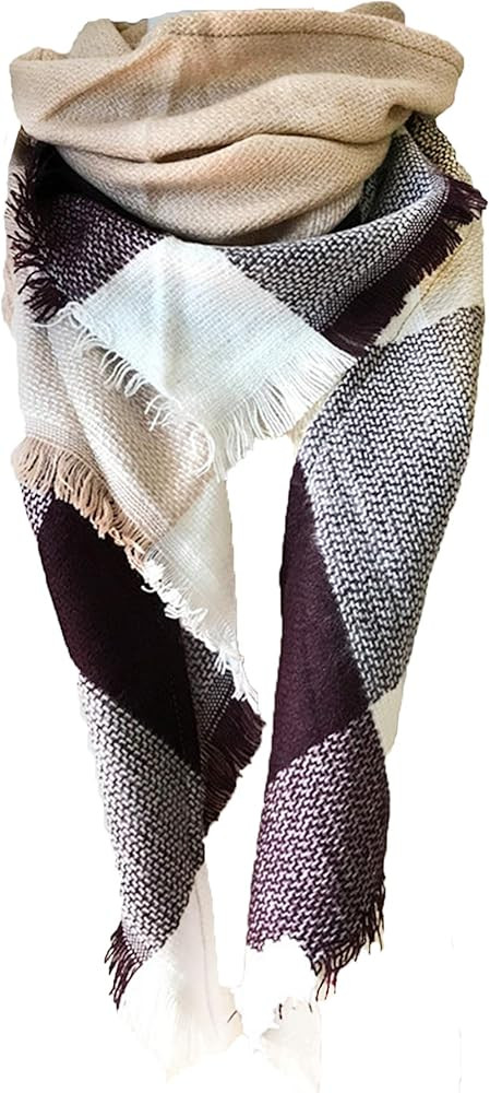 Wander Agio Womens Warm Long Shawl Winter Wraps Large Scarves Knit Cashmere Feel Plaid Triangle S... | Amazon (US)