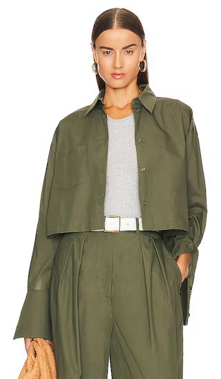 Cotton Poplin Cropped Shirt in Khaki Green | Revolve Clothing (Global)