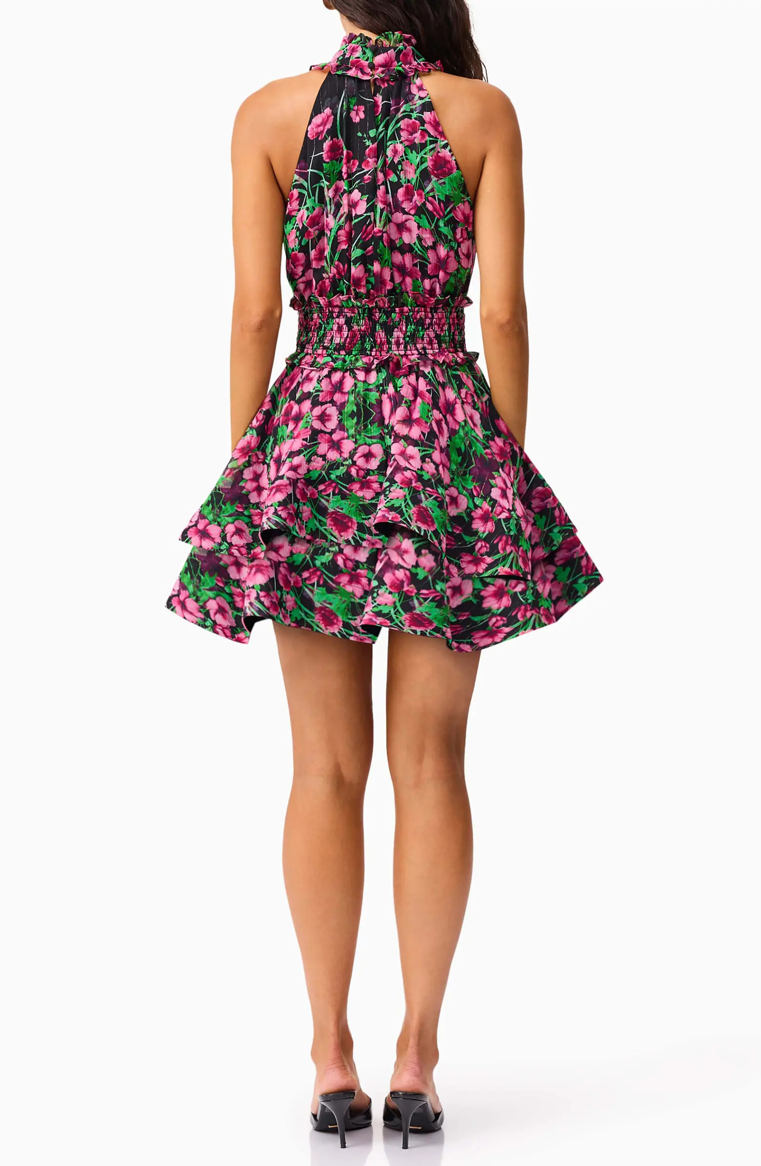 Elliatt Estelle Metallic Floral Smocked Waist Fit & Flare Minidress | Nordstrom | Nordstrom