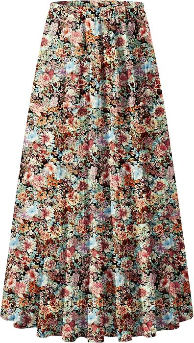 Zeagoo Women's Chiffon Elastic High Waist Pleated Maxi Skirt with Pockets | Amazon (US)