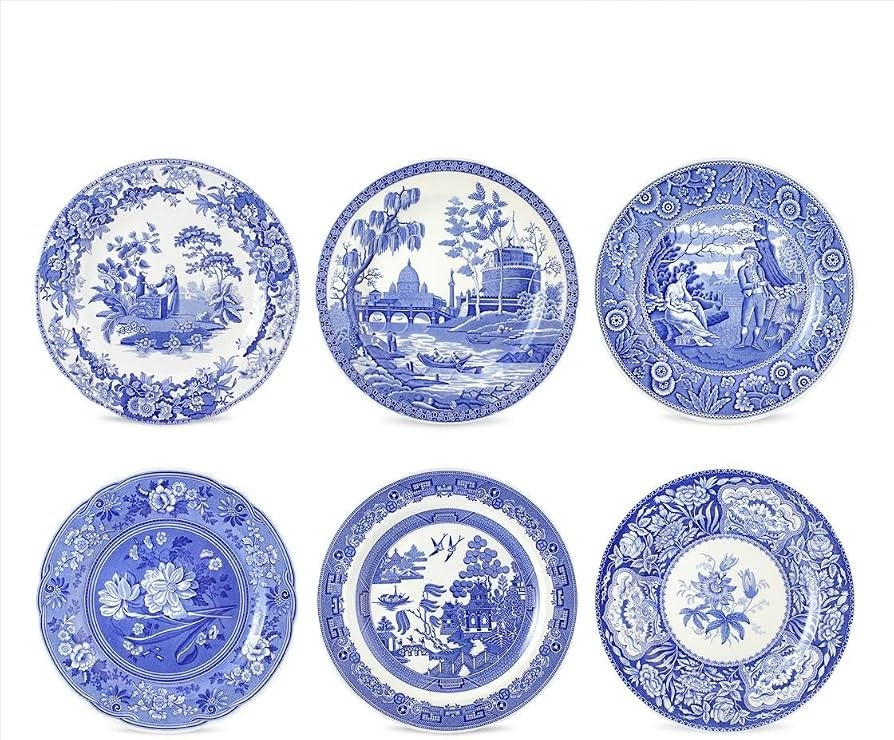 Spode Blue Room Georgian Plate Set, Set of 6 - Decorative 10.5-Inch Earthenware Plates Featuring ... | Amazon (US)
