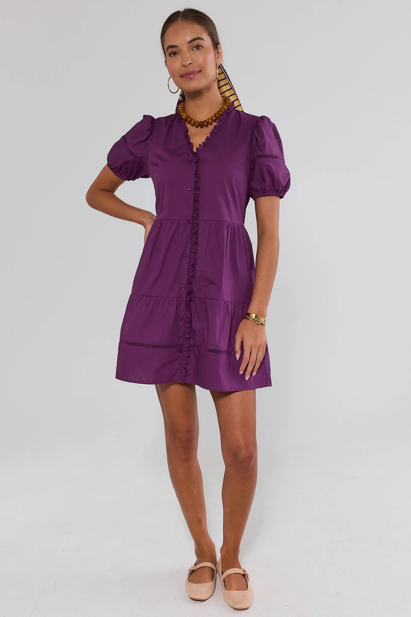 Purple Scalloped Hem Short Dress | Avara