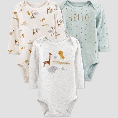 Baby 3pk Safari Bodysuit - Just One You® made by carter's Green/Gray/Beige | Target