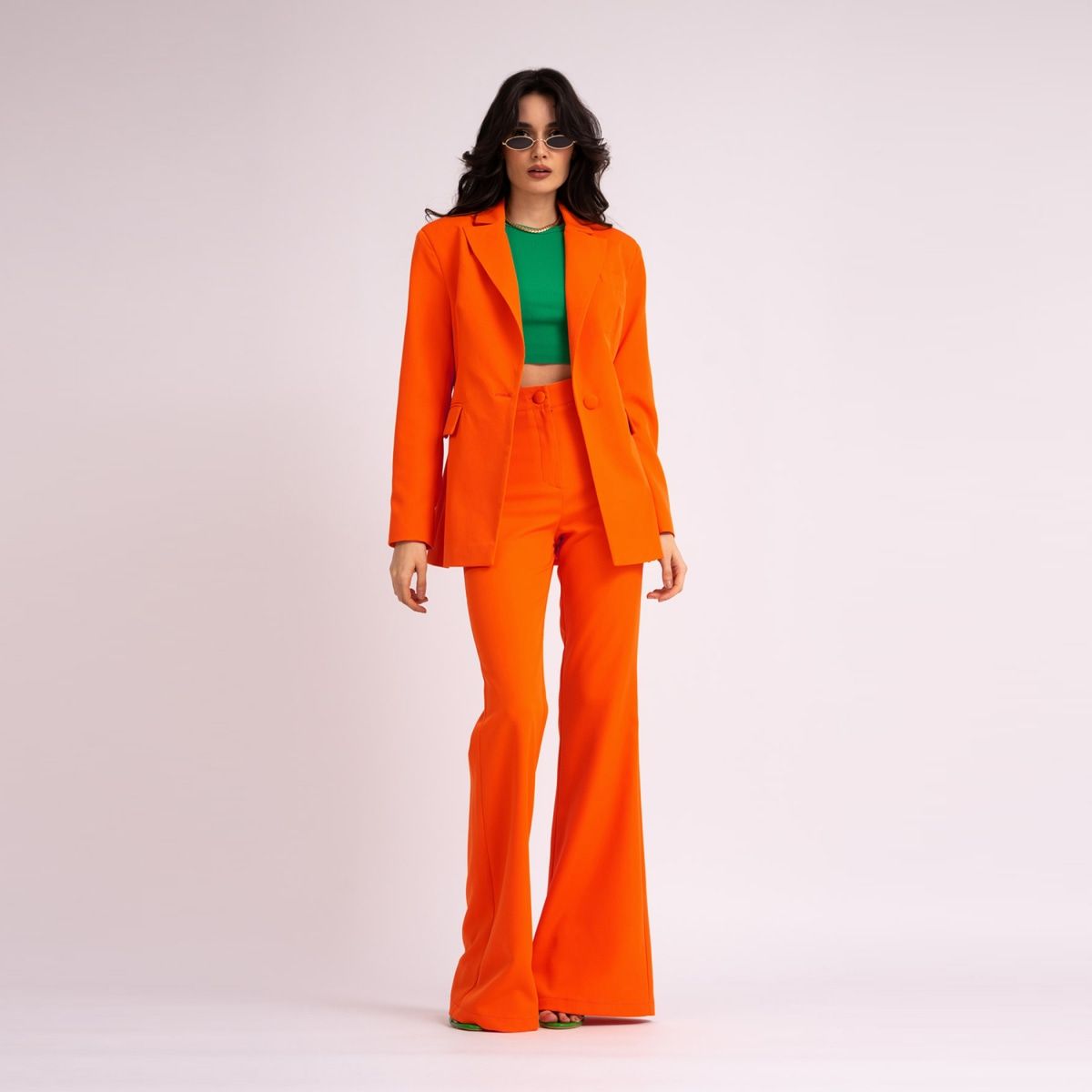 Neon Orange Suit With Slim Fit Blazer And Flared Trousers | Wolf & Badger (US)