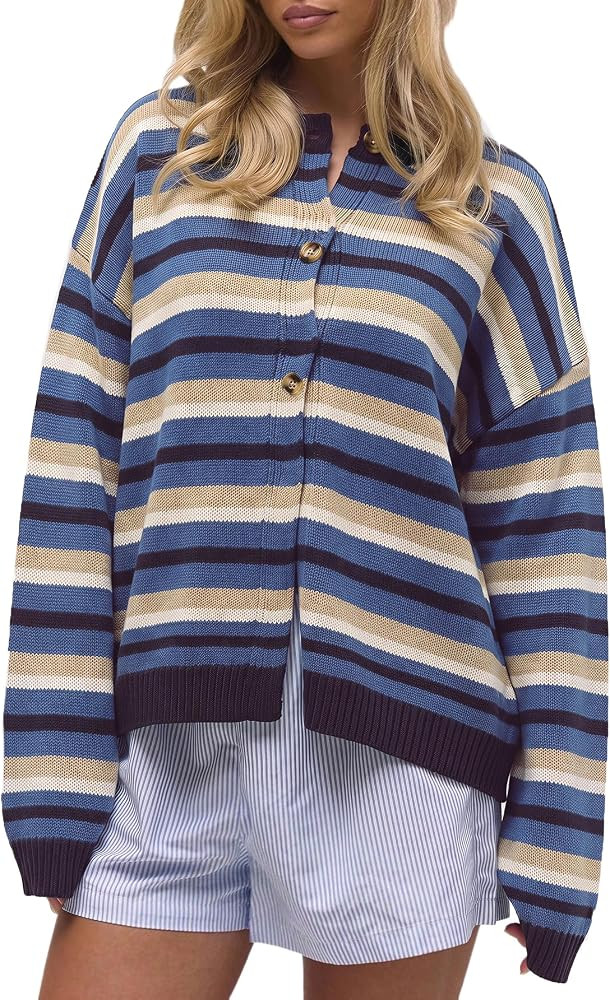 SOLY HUX Women's Y2K Striped Color Block Oversized Cardigan Sweater | Amazon (US)