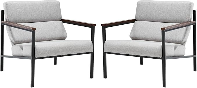 EALSON Modern Accent Chairs Set of 2 Comfy Lounge Chair with Metal Frame Linen Upholstered Arm Ch... | Amazon (US)