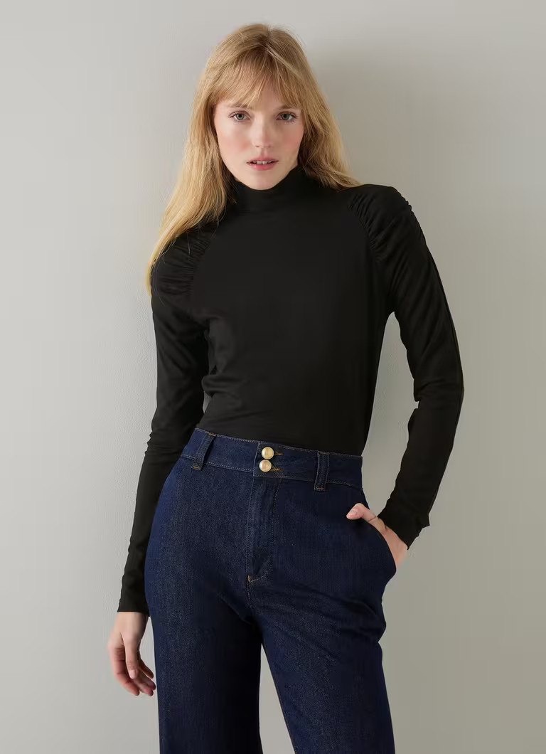 Lacey Black Jersey  LENZING™ ECOVERO™ Viscose Top | L.K. Bennett (UK)