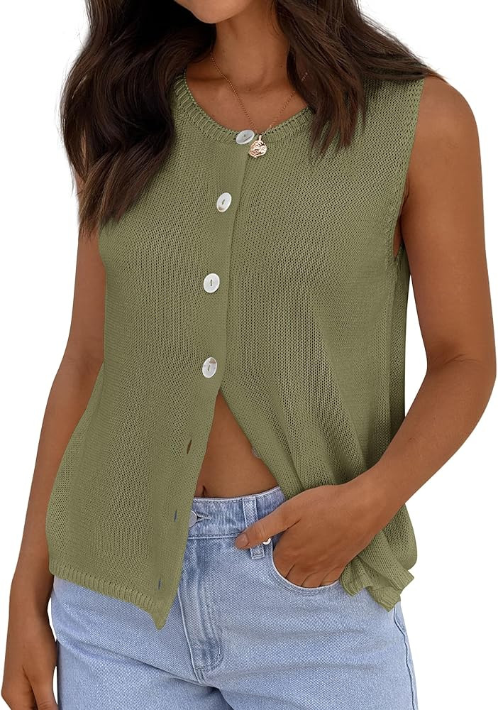 PRETTYGARDEN Womens Sweater Vest 2026 Spring Tops Cute Summer Sleeveless Cardigan Casual Knit But... | Amazon (US)