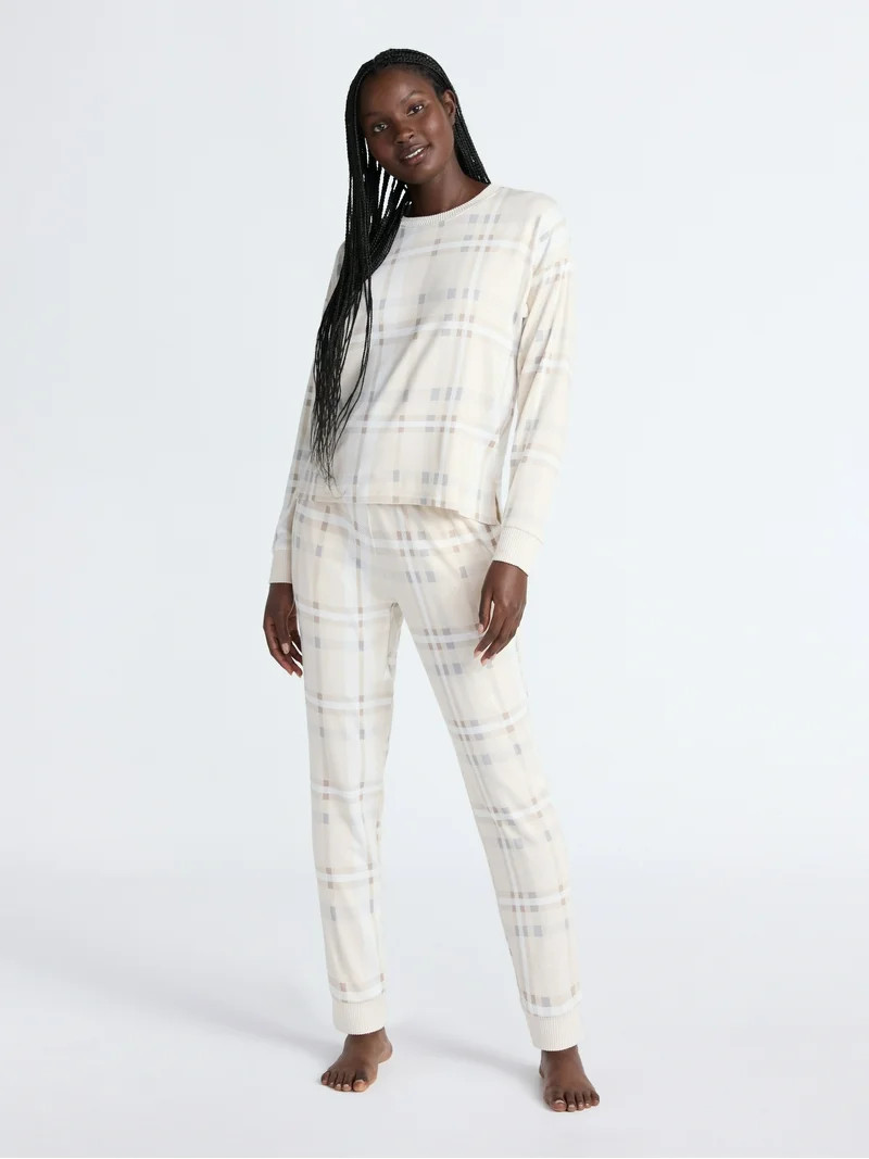 Joyspun Women's Cozy Lounge Collection Hacci Knit Long Sleeve Top and Joggers Pajama Set, Sizes X... | Walmart (US)