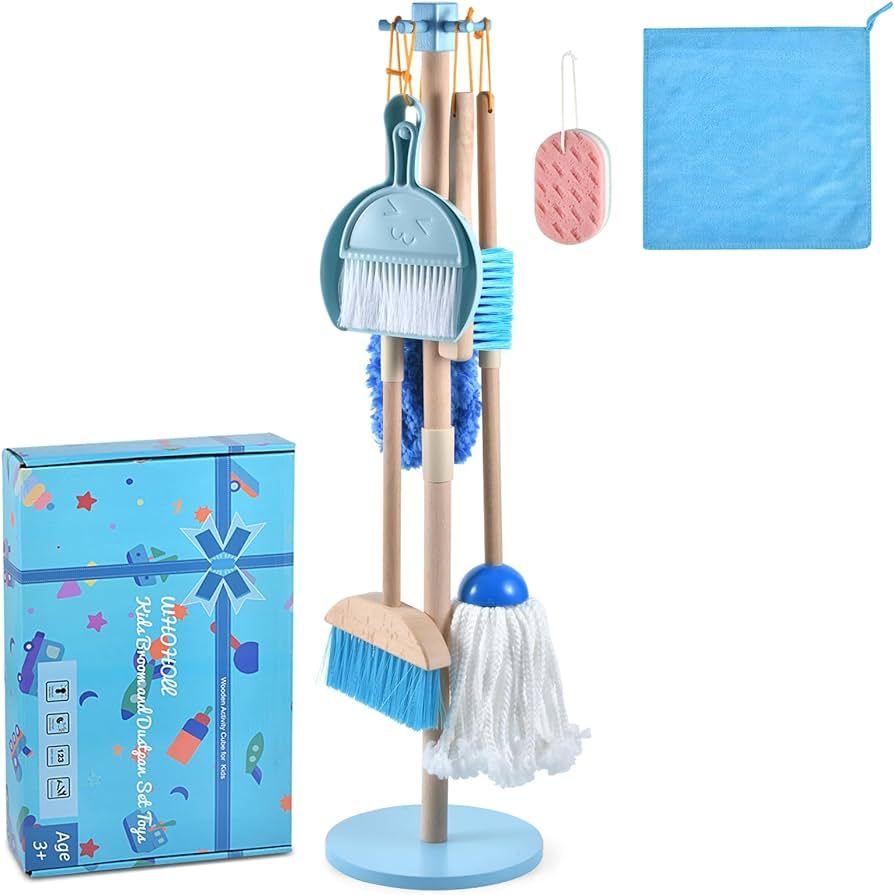 WHOHOLL Wooden Toddler Cleaning Set, Blue Toys Montessori Toys for 3+ Years Old Boy, Housekeeping... | Amazon (US)