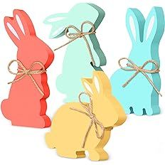4 Pcs Easter Bunny Table Wooden Signs Bunny Shaped Farmhouse Decor Spring Bunny Wood Tabletop Eas... | Amazon (US)