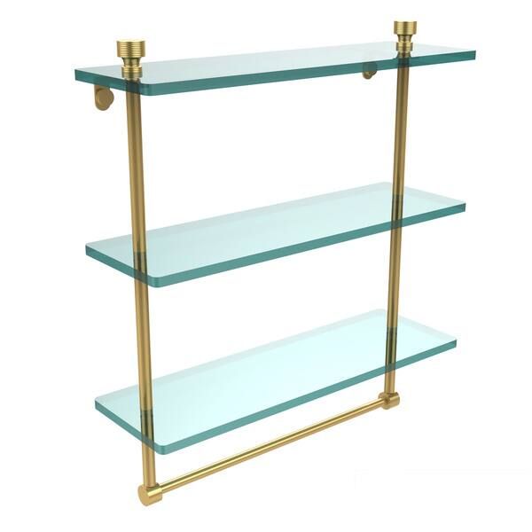 Allied Brass Foxtrot Collection 16-inch 3-tiered Glass Shelf with Integrated Towel Bar - Polished... | Bed Bath & Beyond